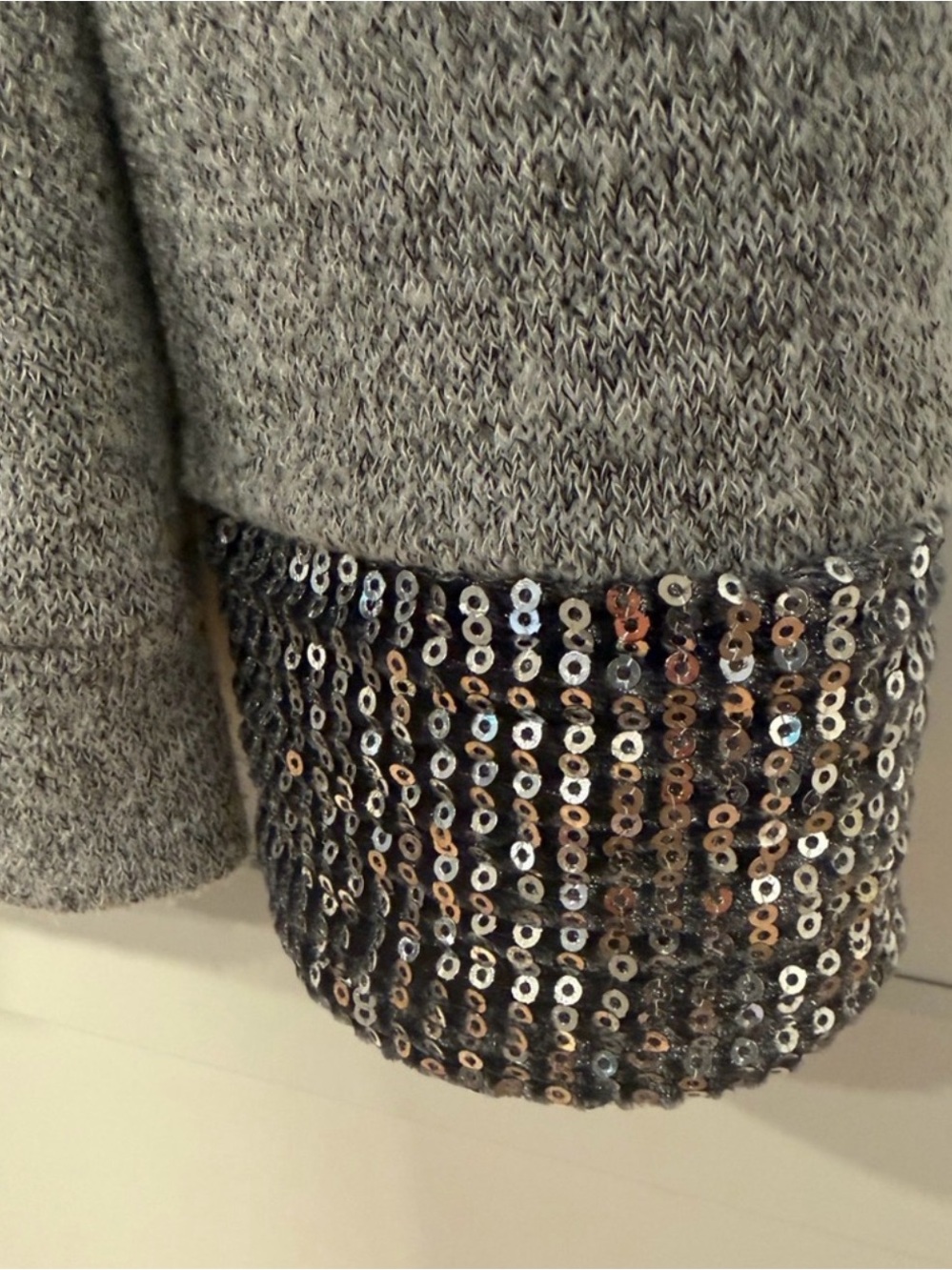 12 Pm By Mon Ami Light Gray V-Neck Sweater with Sequin Pocket & Cuff - Picture 5 of 7